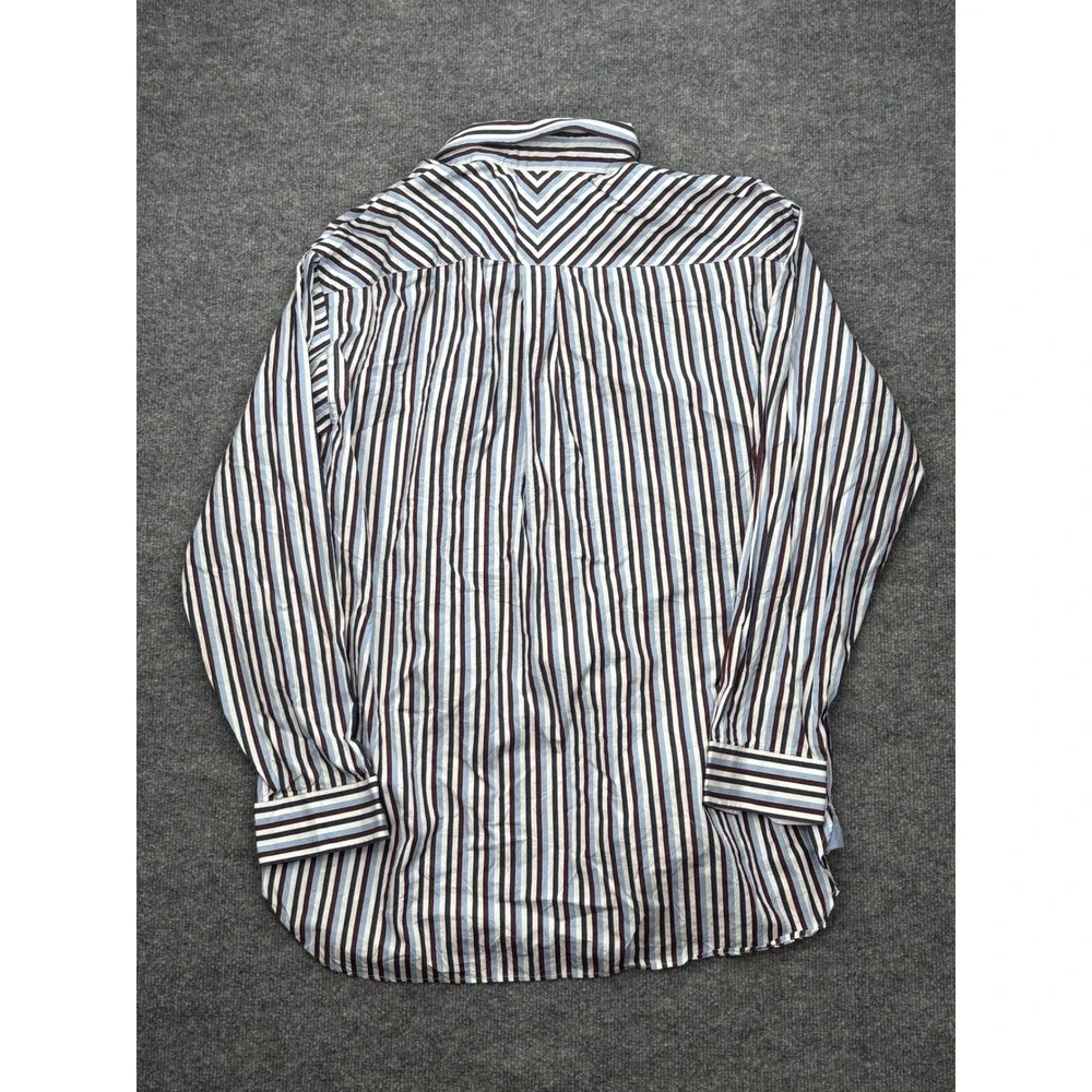 Tommy Hilfiger Men‎ XL Striped Button Down Shirt Blue Burgundy 80s 2-Ply Cotton